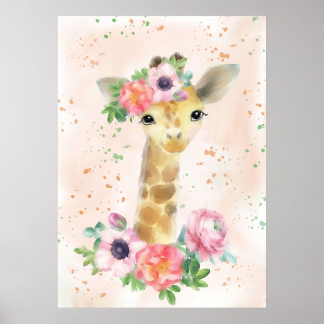 Giraffe Lover Baby Giraffe With Flower Poster (Front)