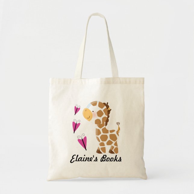 Giraffe Lover Book Tote Bag with name (Front)