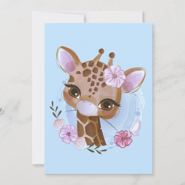 Giraffe Lover Cute Baby Giraffe With Flower Invitation (Front)