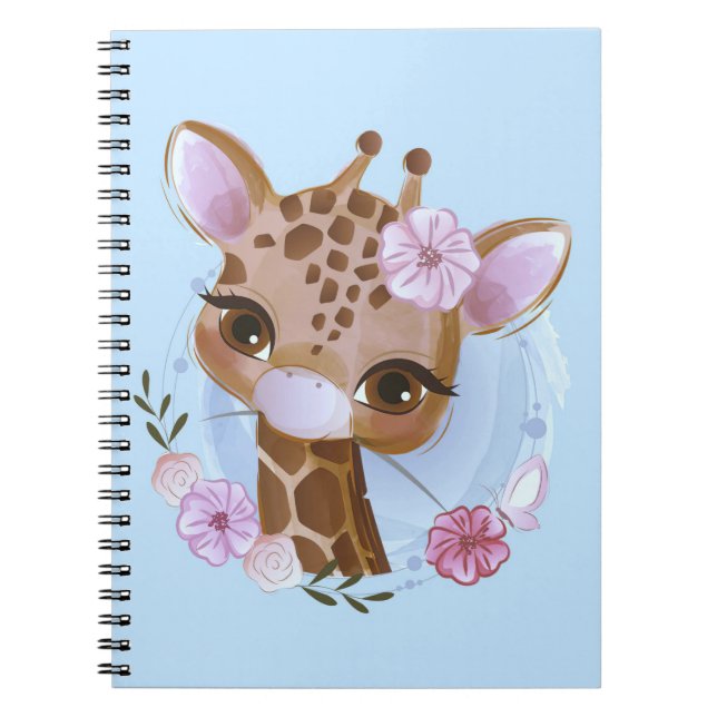 Giraffe Lover Cute Baby Giraffe With Flower Notebook (Front)