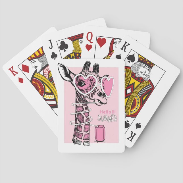 Giraffe Lover Cute Giraffe With Drink Playing Cards (Back)