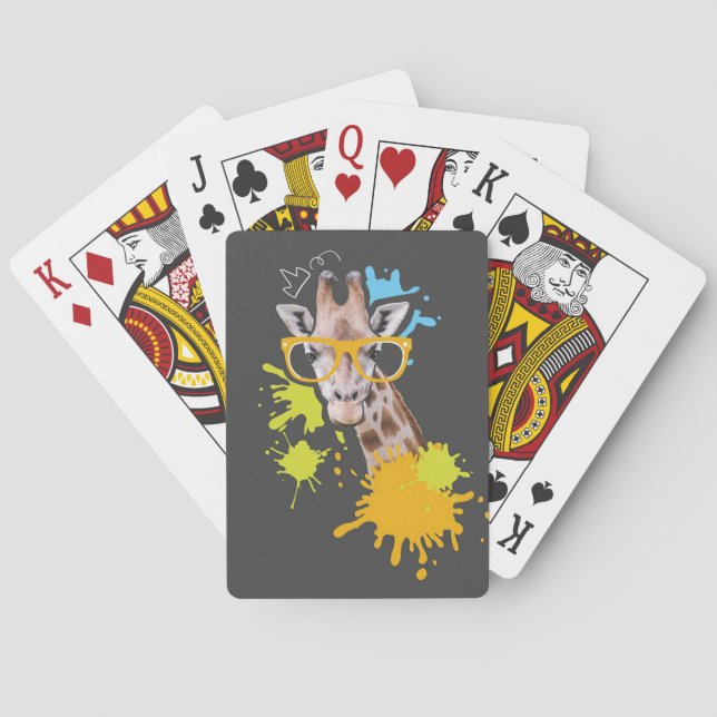 Giraffe Lover Cute Giraffe With Glasses Playing Cards (Back)