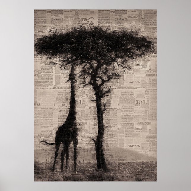 Giraffe Lover Giraffe Newspaper Art Poster (Front)