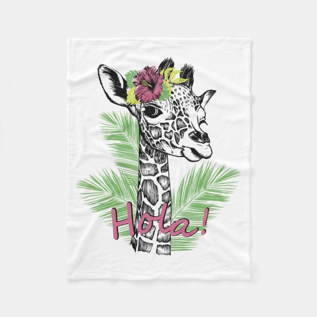 Giraffe Lover Giraffe With Hibiscus Fleece Blanket (Front)