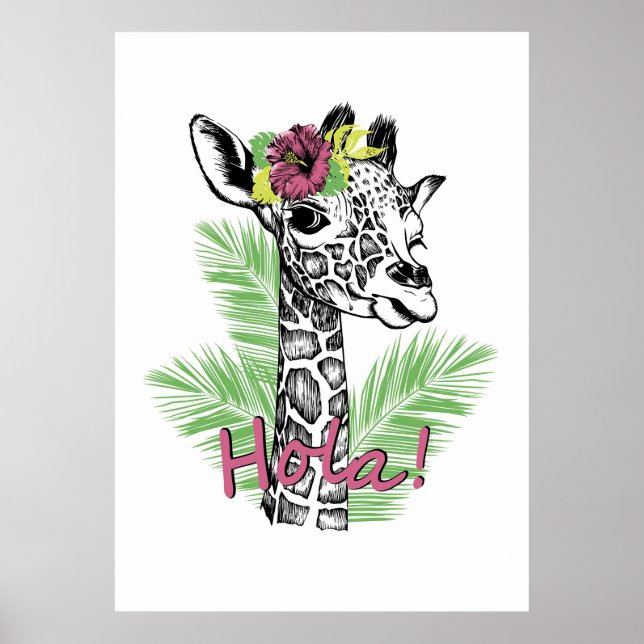 Giraffe Lover Giraffe With Hibiscus Poster (Front)