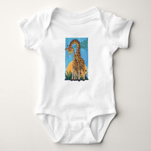 Giraffe Mama and Baby Baby Bodysuit (Front)