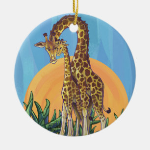 Giraffe Mama and Baby Ceramic Tree Decoration