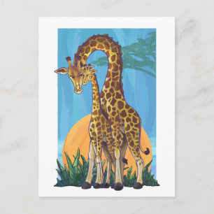 Giraffe Mama and Baby Postcard