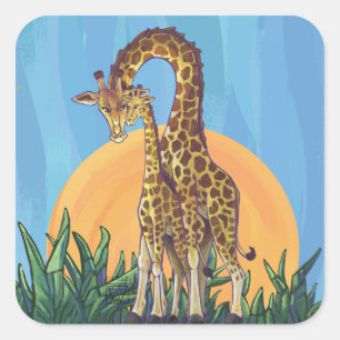 Giraffe Mama and Baby Square Sticker