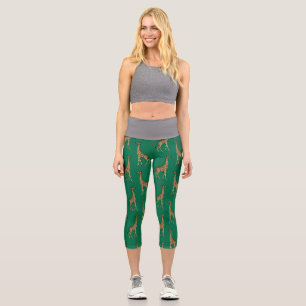 Giraffe Mammalian Emerald Green Wild Animal Africa Capri Leggings