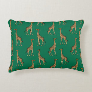 Giraffe Mammalian Emerald Green Wild Animal Africa Decorative Cushion