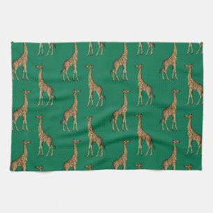 Giraffe Mammalian Emerald Green Wild Animal Africa Tea Towel
