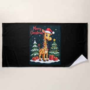 Giraffe Merry Christmas Tree Lighting Santa Giraff Beach Towel