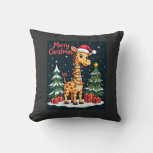 Giraffe Merry Christmas Tree Lighting Santa Giraff Cushion
