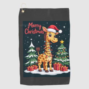 Giraffe Merry Christmas Tree Lighting Santa Giraff Golf Towel