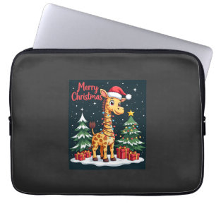 Giraffe Merry Christmas Tree Lighting Santa Giraff Laptop Sleeve