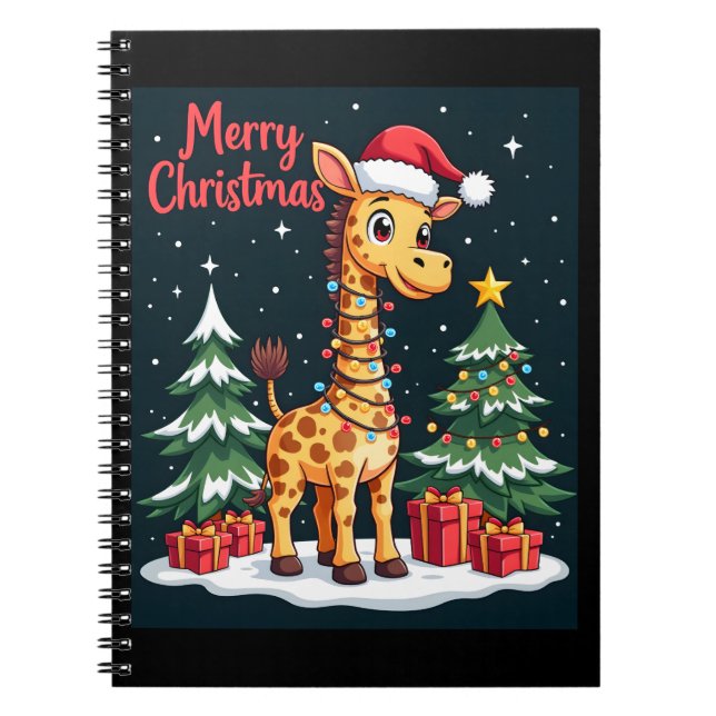 Giraffe Merry Christmas Tree Lighting Santa Giraff Notebook (Front)