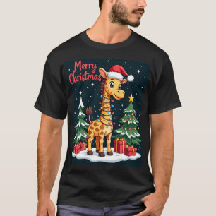 Giraffe Merry Christmas Tree Lighting Santa Giraff T-Shirt