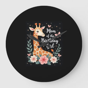 Giraffe Mom of the Birthday Girl Matching Family L Large Clock