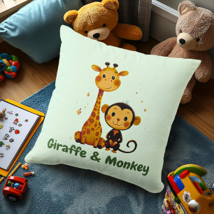 Giraffe & Monkey   Jungle Friends Decor for Kids Cushion