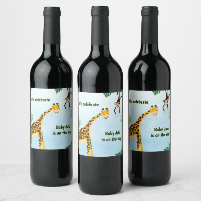Giraffe & Monkey Safari or Zoo Party Animal   Wine Label (Bottles)