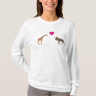 Giraffe Moose Love White Womens Hoodie T-Shirt