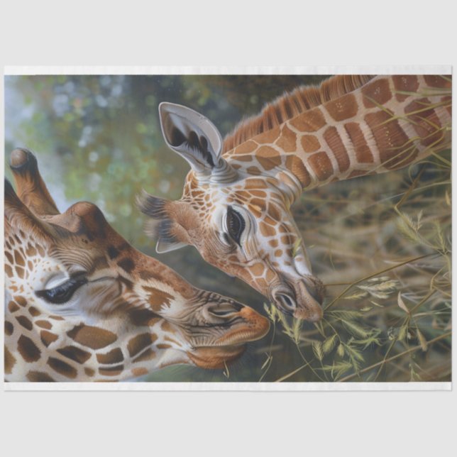 Giraffe Mother Baby Close Up Decoupage Tissue Paper (Front)