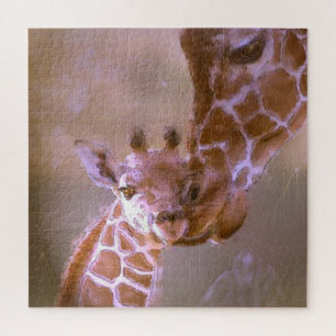 Giraffe mother love pastel contemporary animal art jigsaw puzzle