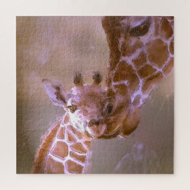 Giraffe mother love pastel contemporary animal art jigsaw puzzle (Vertical)
