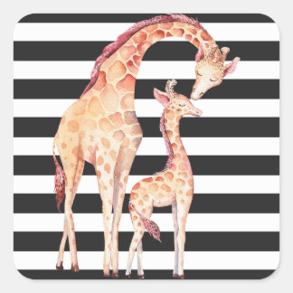 Giraffe Mum and Baby Giraffe Stripes Stickers