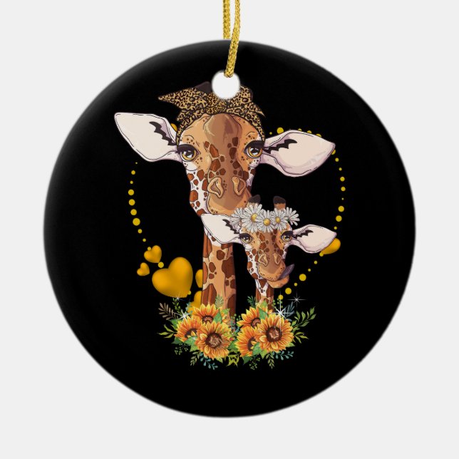 Giraffe Mum And Child Sunflower Wildlife Safari An Ceramic Ornament (Front)