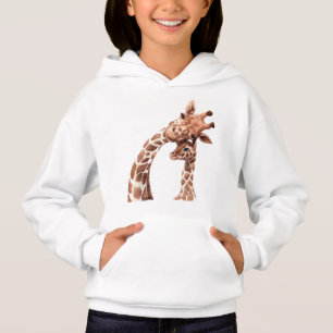 Giraffe mum and cub touching heads