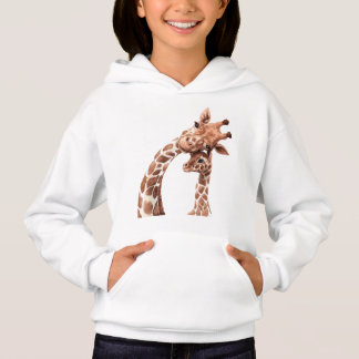 Giraffe mum and cub touching heads