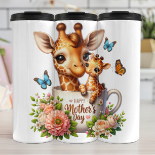 Giraffe Mum: Calf, Flowers, Mother's Day Thermal Tumbler
