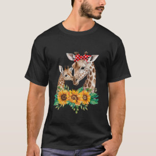 Giraffe Mum Kids Baby Animals Cute Sunflower Afric T-Shirt