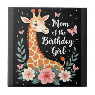 Giraffe Mum of the Birthday Girl Matching Family L Ceramic Tile
