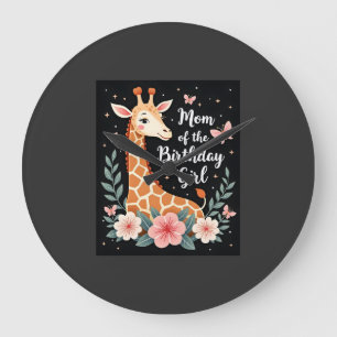 Giraffe Mum of the Birthday Girl Matching Family L Large Clock