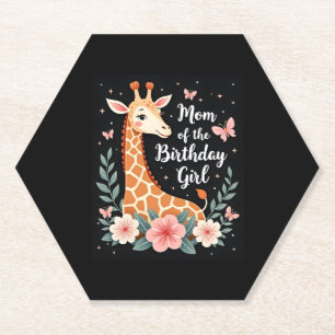 Giraffe Mum of the Birthday Girl Matching Family L Paper Coaster
