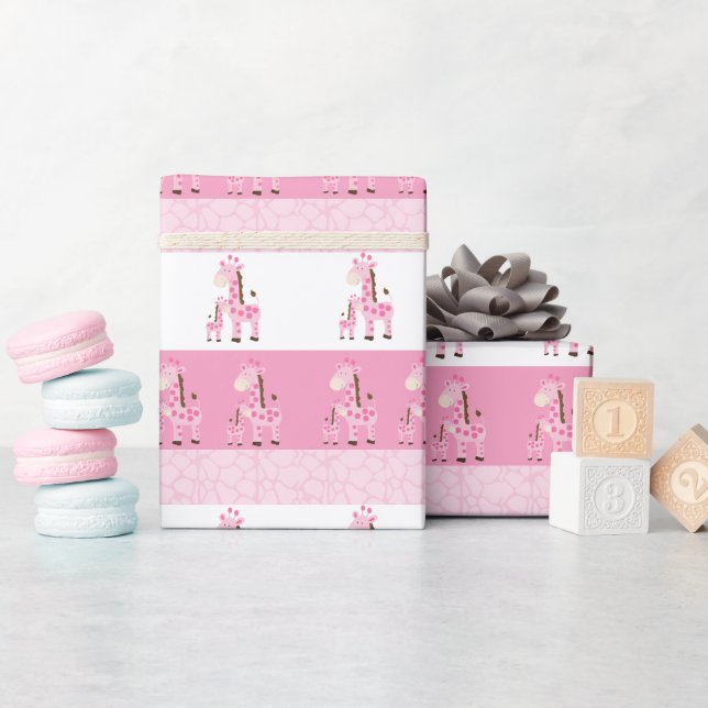 Giraffe Mummy and Baby in Pink Wrapping Paper (Baby Shower)