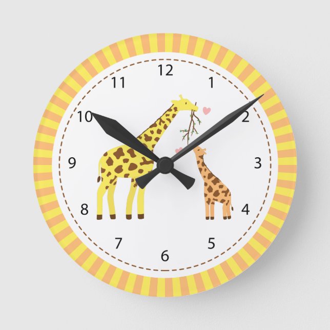 Giraffe Mummy and Baby Nursery Room Decor Round Clock (Front)