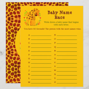 Giraffe Name Dash – A to Z Baby Shower Game