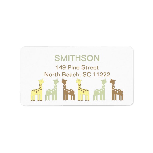Giraffe Neutral Baby Shower yellow green brown Label (Front)