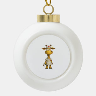 Giraffe Nurse Cartoon – Whimsical Healthcare Hero Ceramic Ball Christmas Ornament