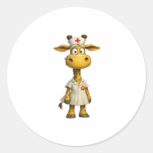 Giraffe Nurse Cartoon � Whimsical Healthcare Hero  Classic Round Sticker