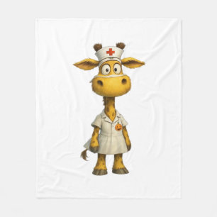Giraffe Nurse Cartoon – Whimsical Healthcare Hero  Fleece Blanket