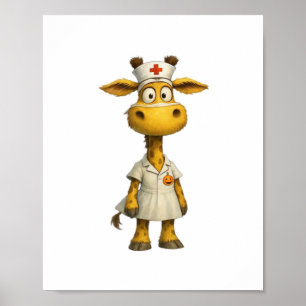 Giraffe Nurse Cartoon – Whimsical Healthcare Hero  Poster