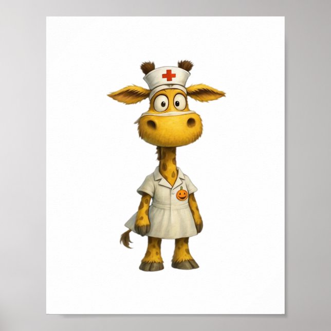 Giraffe Nurse Cartoon – Whimsical Healthcare Hero  Poster (Front)