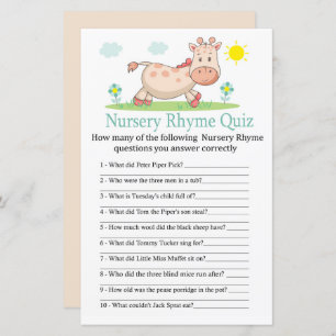 Giraffe Nursery Rhyme Quiz baby shower game