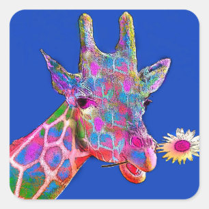 Giraffe of Many Colours with Flower Square Sticker