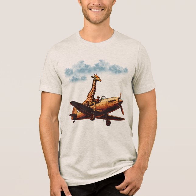 Giraffe on a plane Tri-Blend shirt (Front)